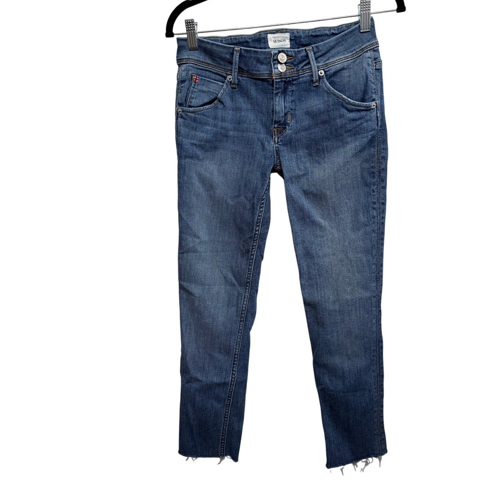Hudson Collin Midrise Skinny Jeans Womens 25 Medium Wash Blue Raw Hem